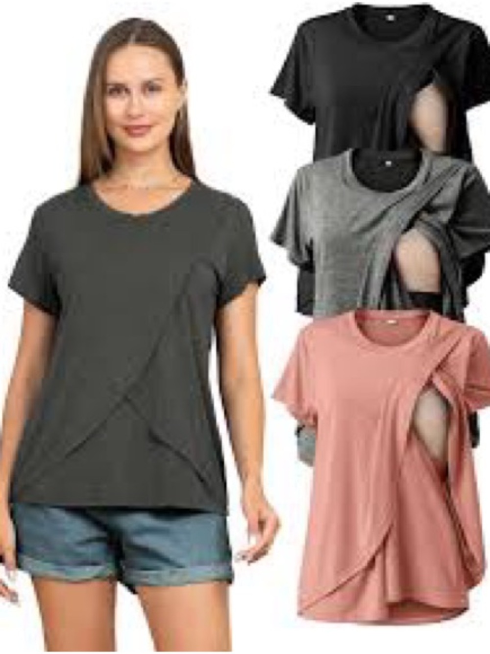 Women’s Nursing & Maternity Short Sleeve Top — dusty pink